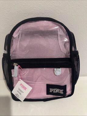PINK Victoria's Secret Glitter Pink Clear Kids Mini Backpack with Black Trim